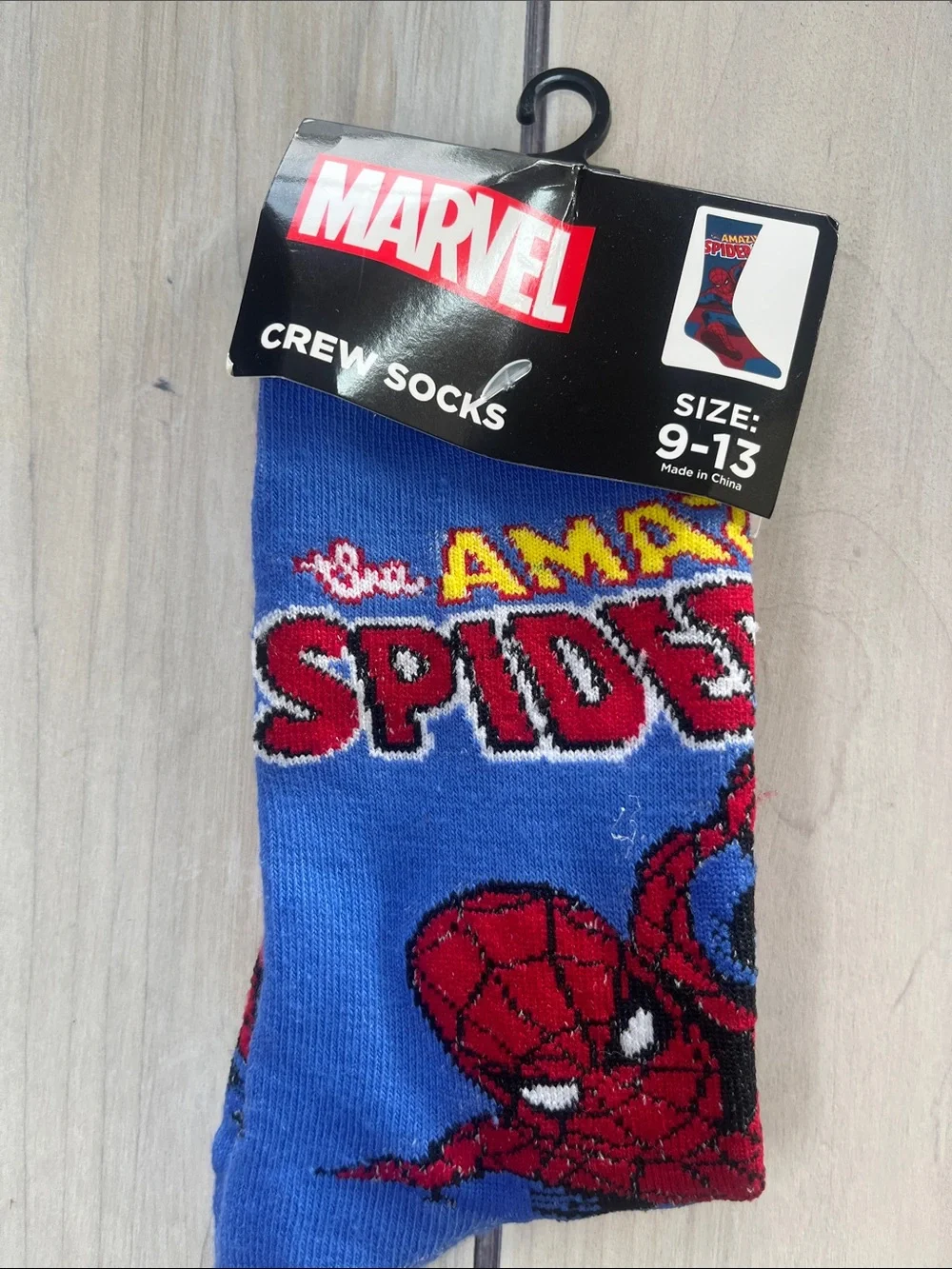 Marvel Men's Crew Socks - Blue Spider-Man & Black/White Logo Pair